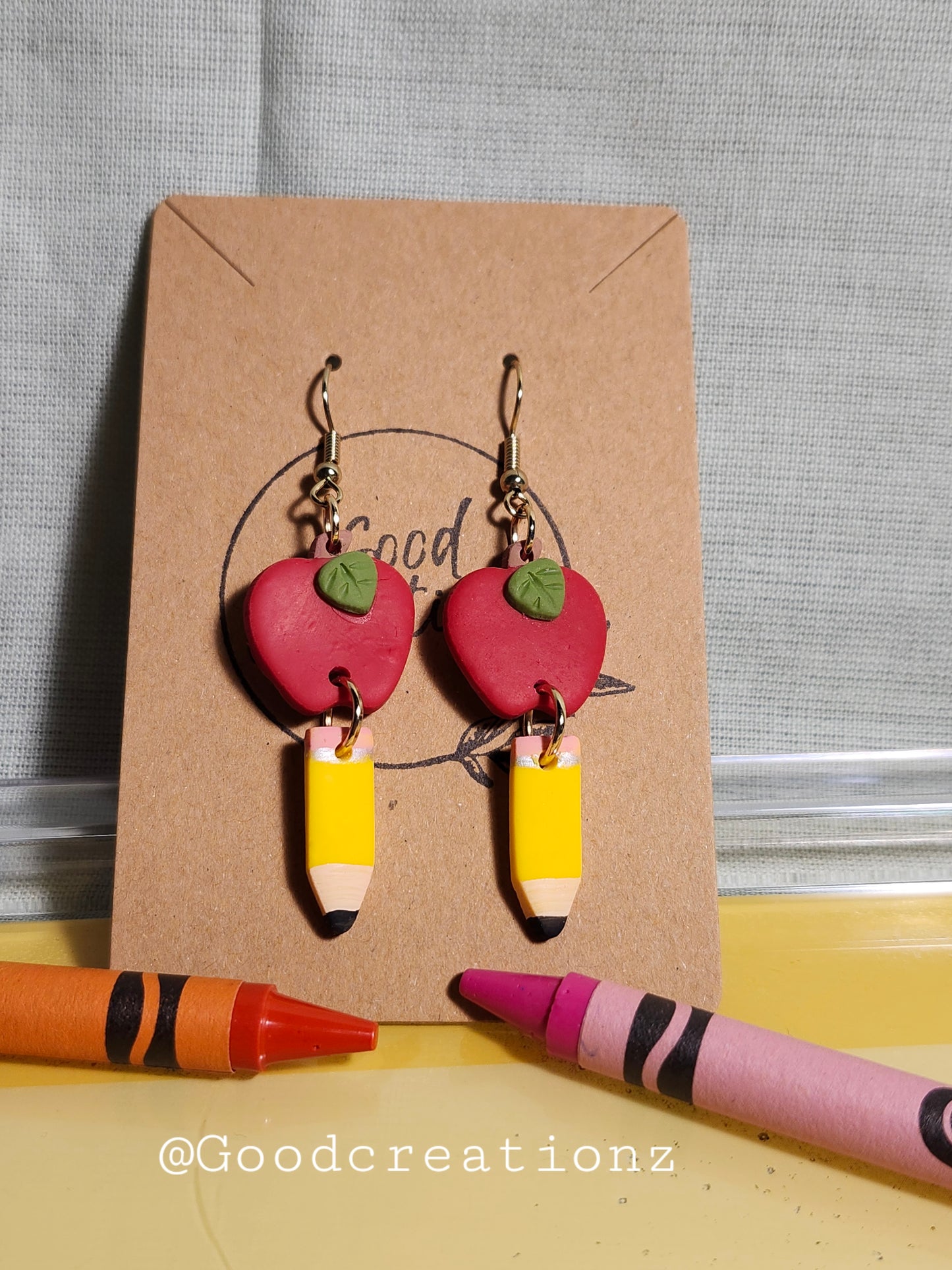 Apple with Pencil Teacher Earrings