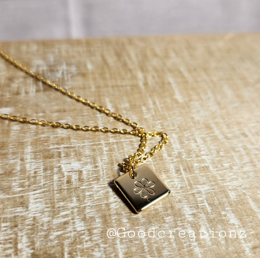 Flower Square Handstamped Necklace